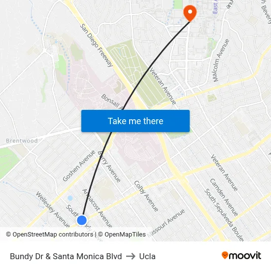 Bundy Dr & Santa Monica Blvd to Ucla map