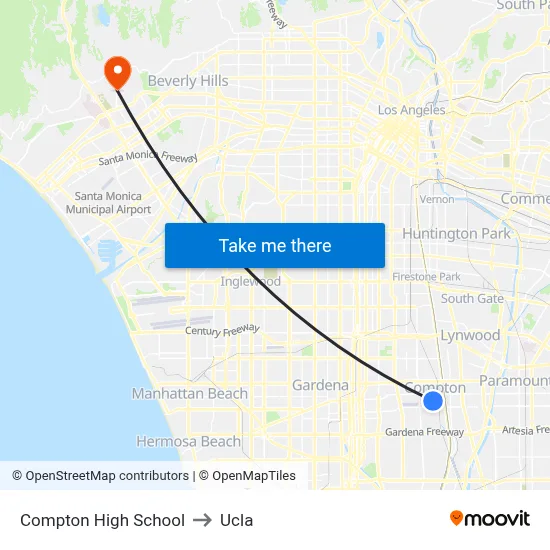 Compton High School to Ucla map