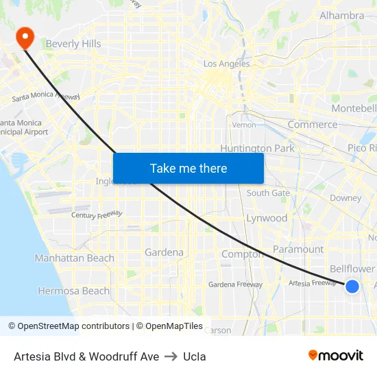 Artesia Blvd & Woodruff Ave to Ucla map