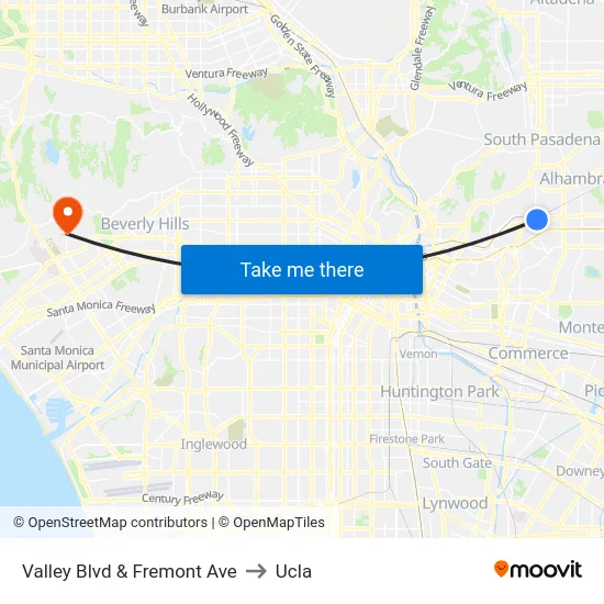 Valley Blvd & Fremont Ave to Ucla map