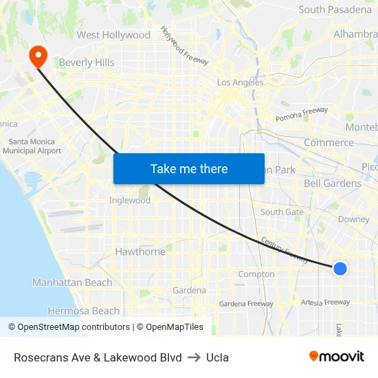 Rosecrans Ave & Lakewood Blvd to Ucla map