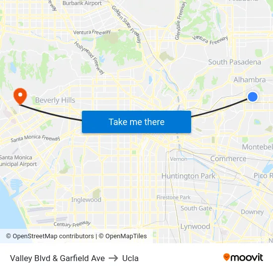 Valley Blvd & Garfield Ave to Ucla map