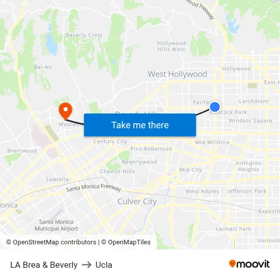 LA Brea & Beverly to Ucla map