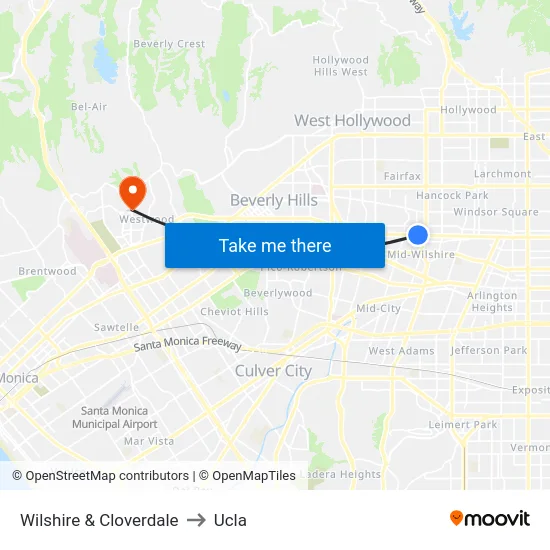 Wilshire & Cloverdale to Ucla map