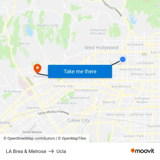 LA Brea & Melrose to Ucla map