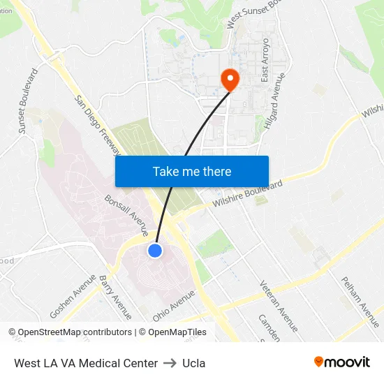 West LA VA Medical Center to Ucla map