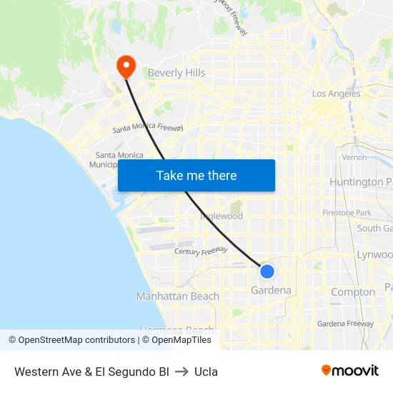 Western Ave & El Segundo Bl to Ucla map