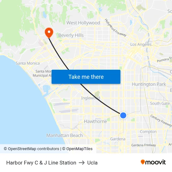Harbor Fwy C & J Line Station to Ucla map