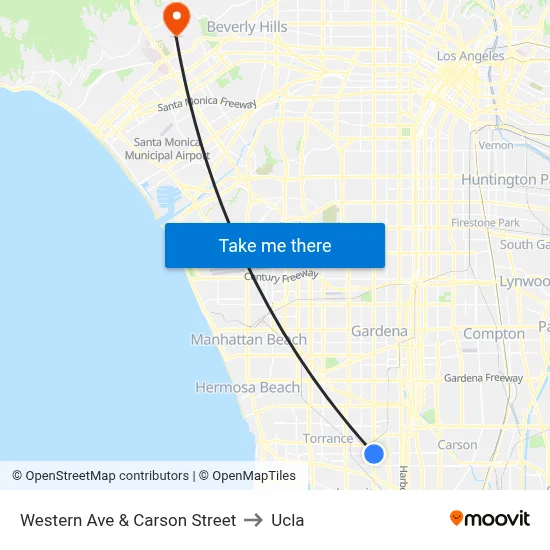 Western Ave & Carson Street to Ucla map