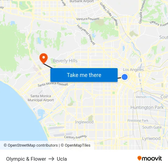 Olympic & Flower to Ucla map