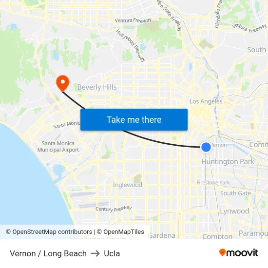 Vernon / Long Beach to Ucla map