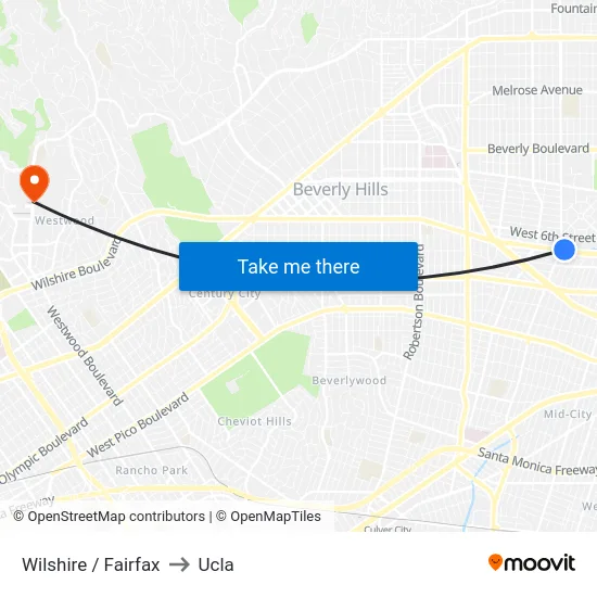 Wilshire / Fairfax to Ucla map