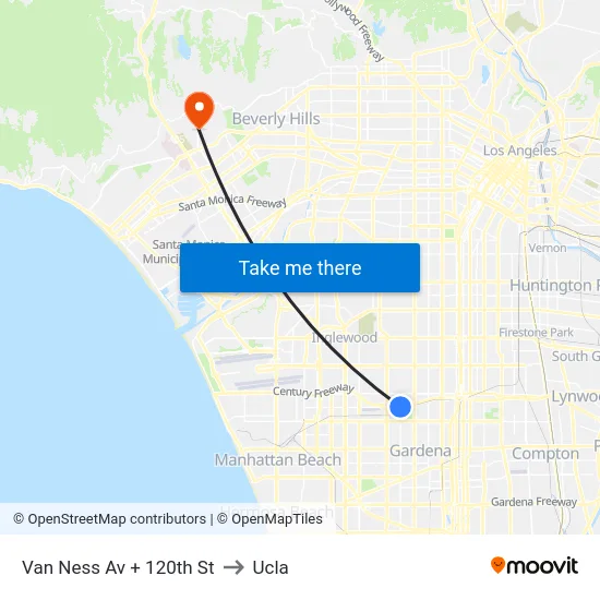 Van Ness Av + 120th St to Ucla map