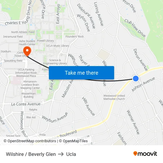 Wilshire / Beverly Glen to Ucla map