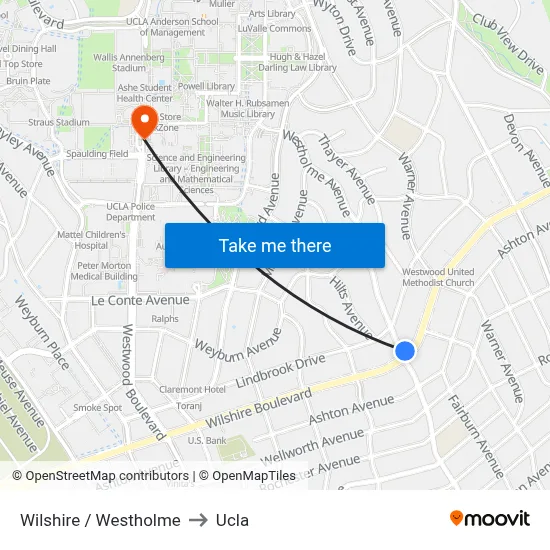 Wilshire / Westholme to Ucla map