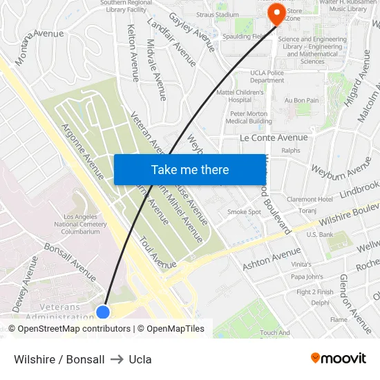 Wilshire / Bonsall to Ucla map