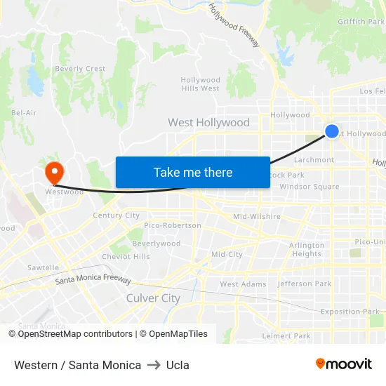 Western / Santa Monica to Ucla map