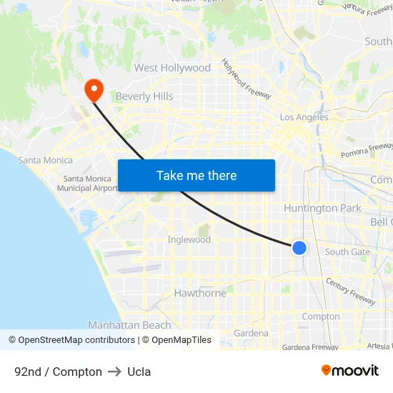 92nd / Compton to Ucla map