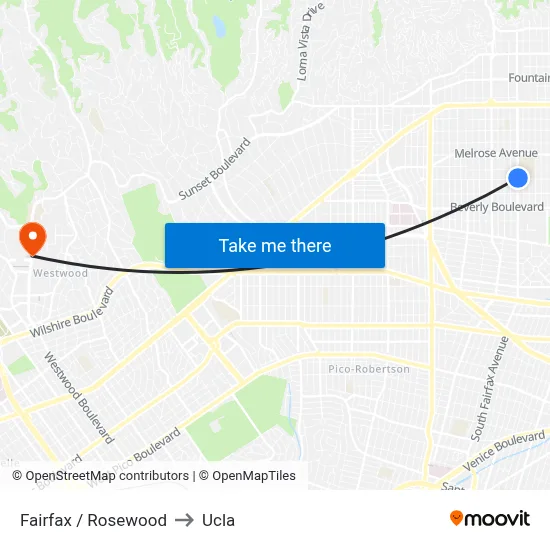 Fairfax / Rosewood to Ucla map