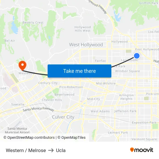 Western / Melrose to Ucla map