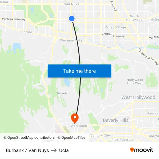 Burbank / Van Nuys to Ucla map