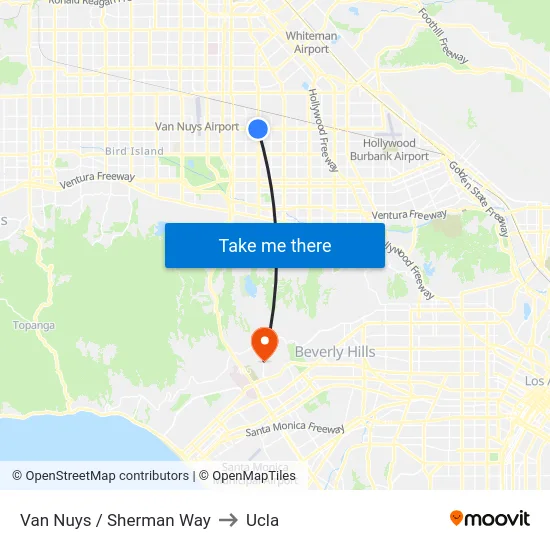 Van Nuys / Sherman Way to Ucla map