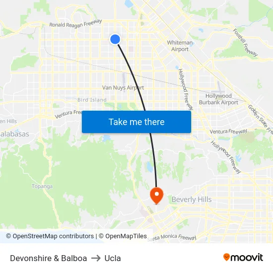 Devonshire & Balboa to Ucla map