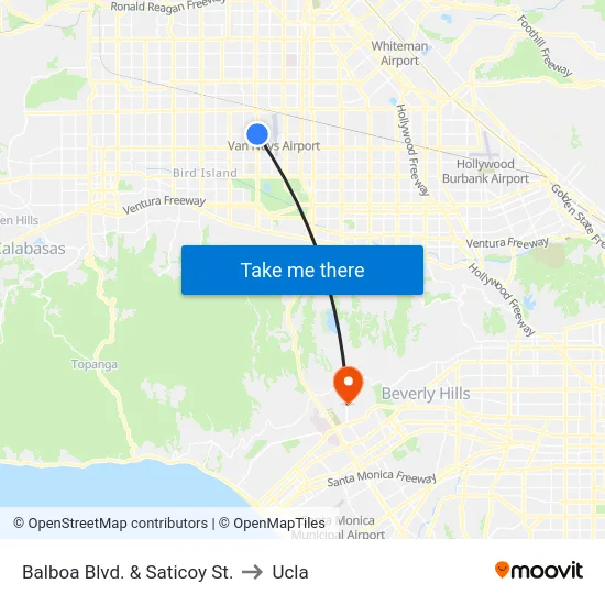 Balboa Blvd. & Saticoy St. to Ucla map