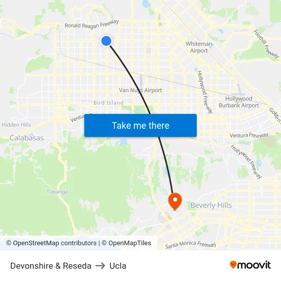 Devonshire & Reseda to Ucla map