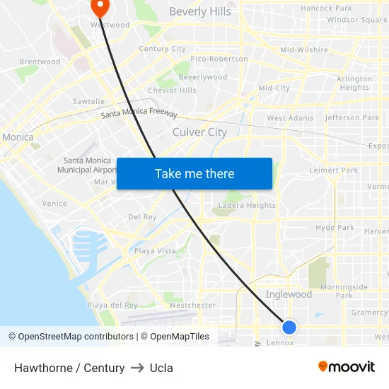 Hawthorne / Century to Ucla map