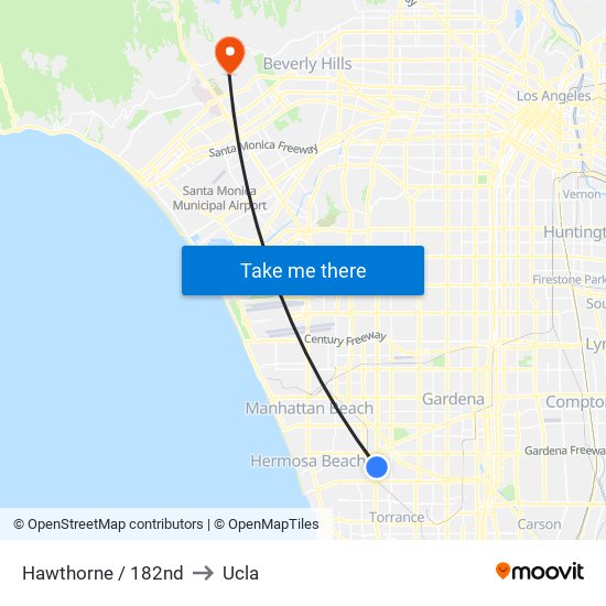 Hawthorne / 182nd to Ucla map