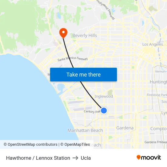 Hawthorne / Lennox Station to Ucla map
