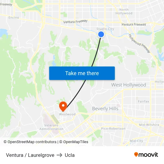 Ventura / Laurelgrove to Ucla map