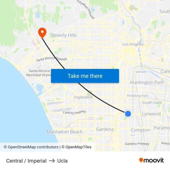 Central / Imperial to Ucla map