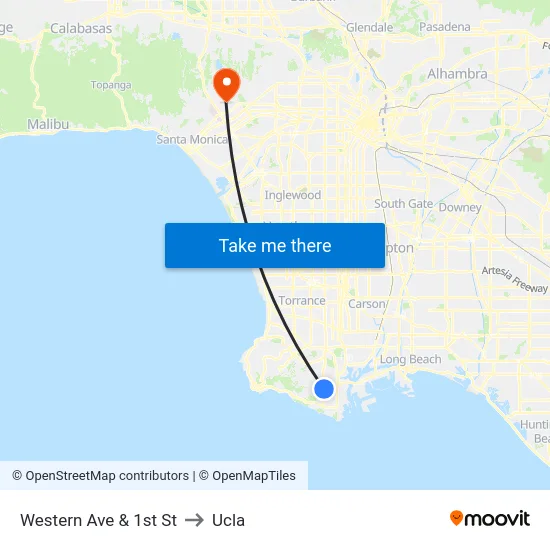 Western Ave & 1st St to Ucla map