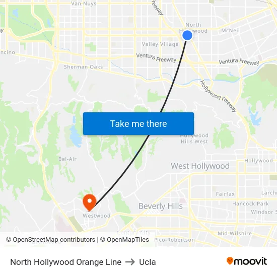 North Hollywood Orange Line to Ucla map