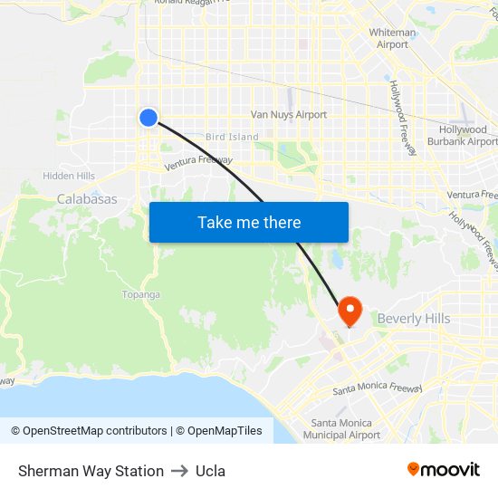 Sherman Way Station to Ucla map