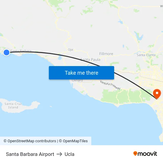 Santa Barbara Airport to Ucla map