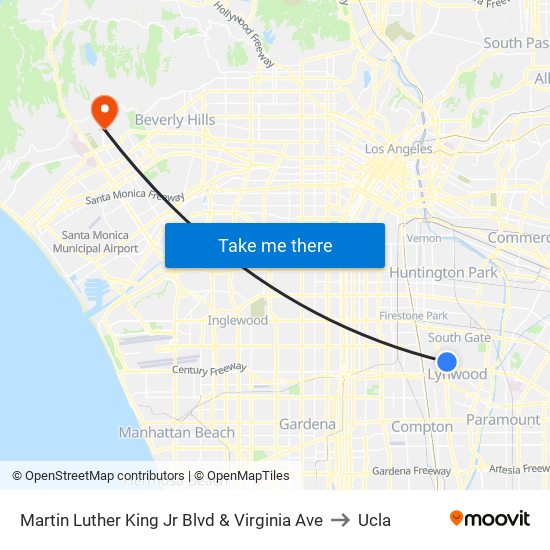 Martin Luther King Jr Blvd & Virginia Ave to Ucla map