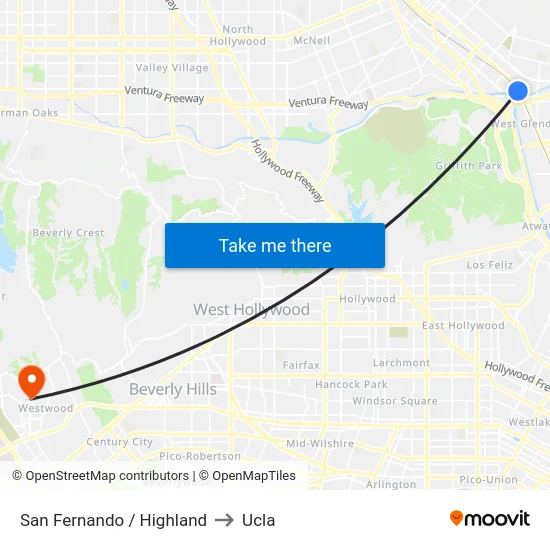 San Fernando / Highland to Ucla map