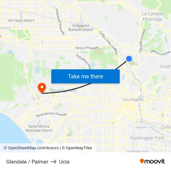 Glendale / Palmer to Ucla map