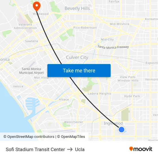 Sofi Stadium Transit Center to Ucla map