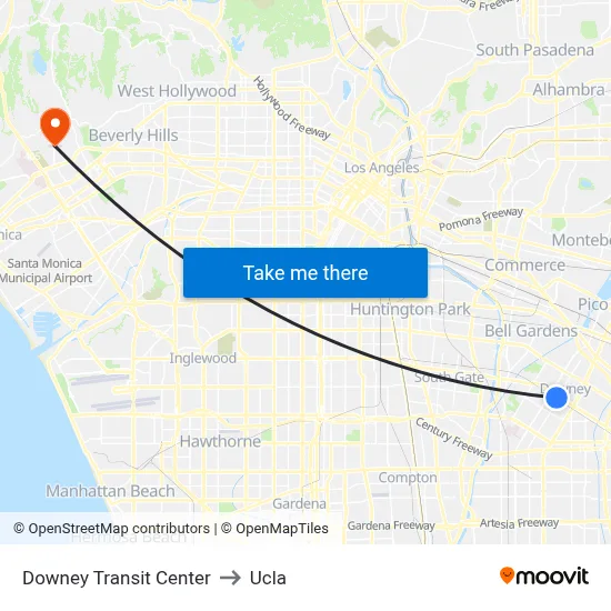 Downey Transit Center to Ucla map
