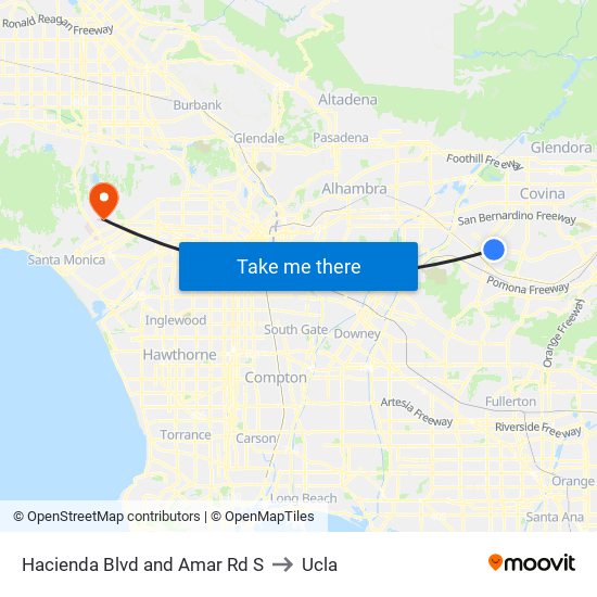 Hacienda Blvd and Amar Rd S to Ucla map