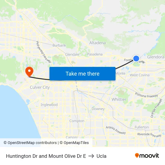 Huntington Dr and Mount Olive Dr E to Ucla map