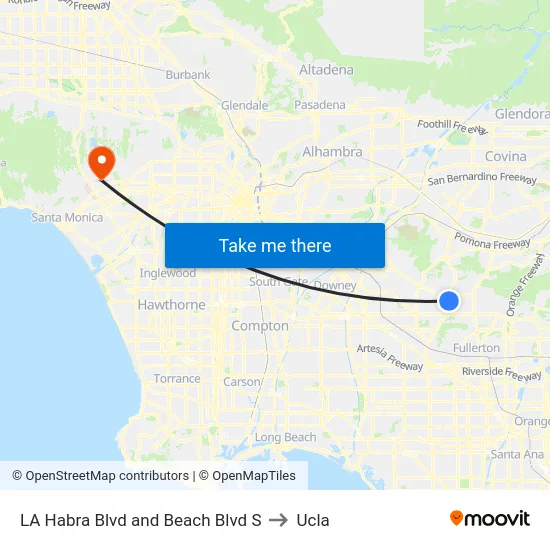 LA Habra Blvd and Beach Blvd S to Ucla map