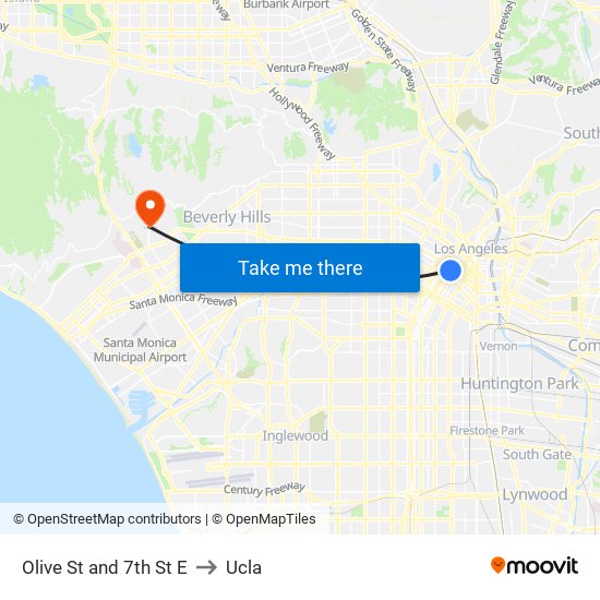 Olive St and 7th St E to Ucla map