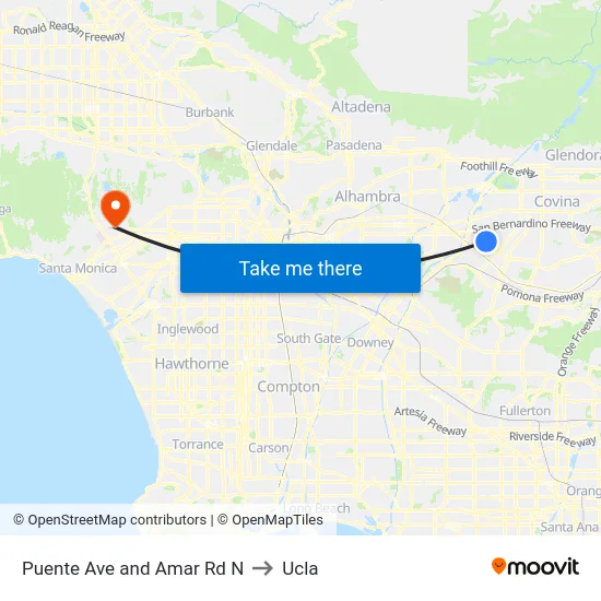 Puente Ave and Amar Rd N to Ucla map