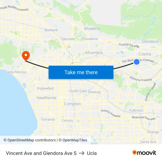Vincent Ave and Glendora Ave S to Ucla map