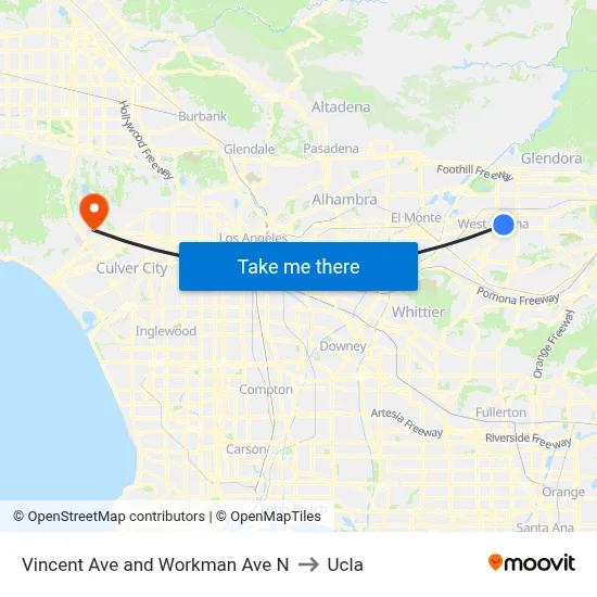 Vincent Ave and Workman Ave N to Ucla map